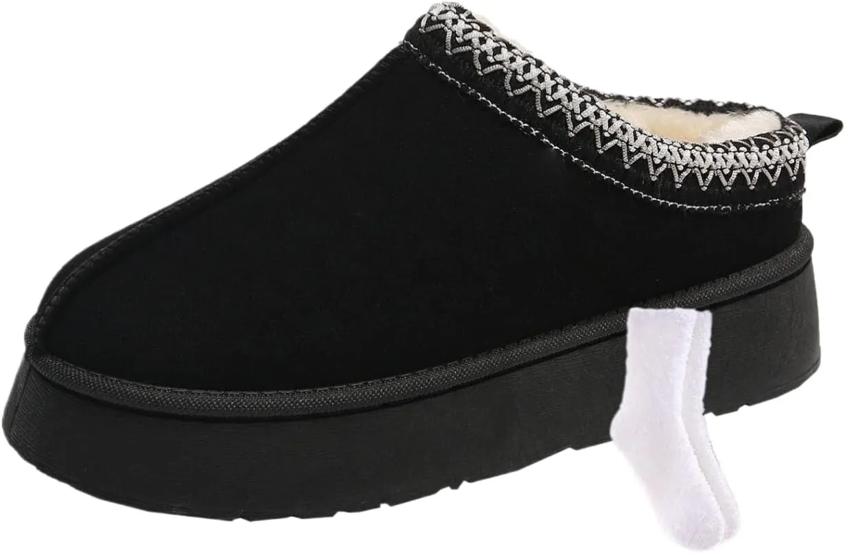 TOCONFFON Womens Slip On Platform Slippers Faux Fur Boots Slipper Thickened Sole Durable Fluffy House Slippers for Indoor and Outdoor