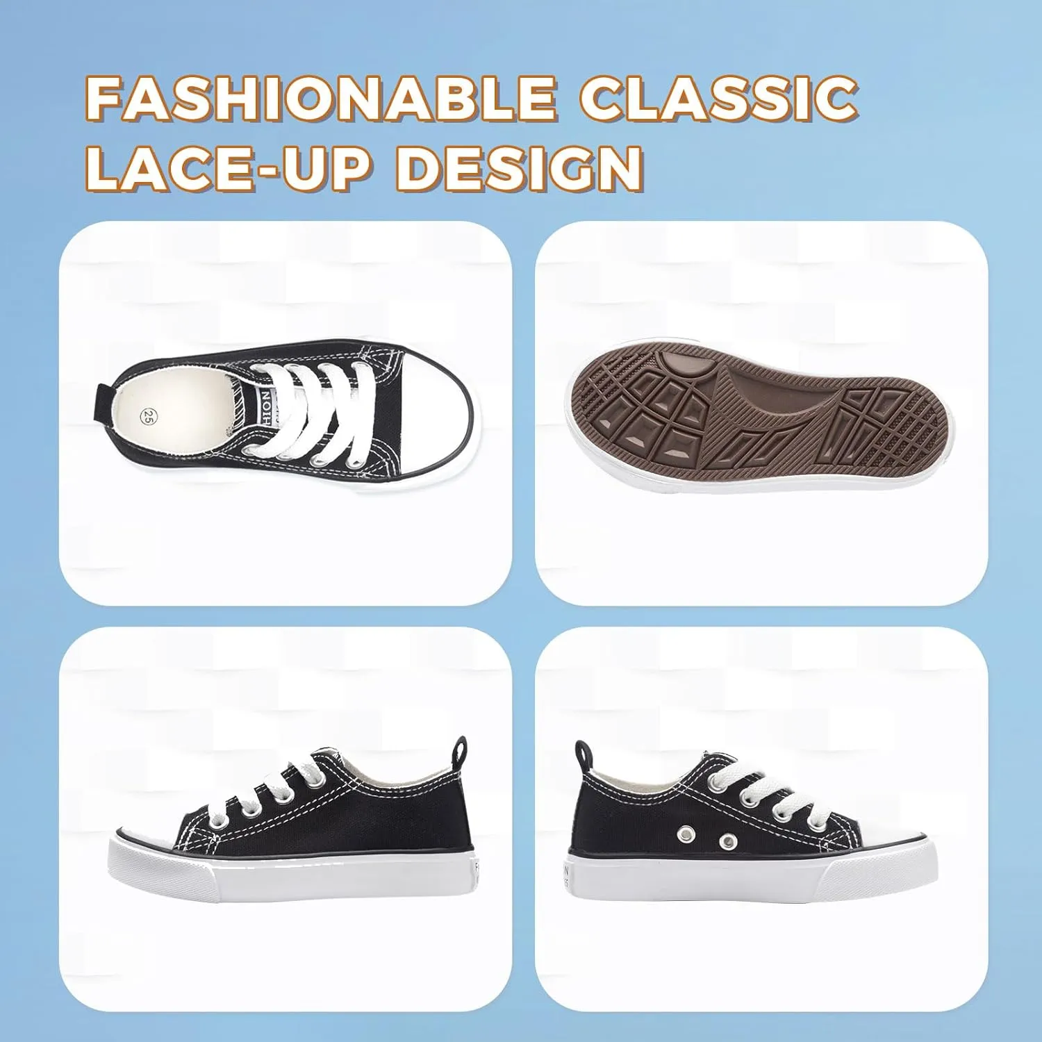 Toddler Canvas Shoes Casual Sneakers for Kids Boys and Girls Low Top Canvas Sneakers Lace Up Canvas Shoes