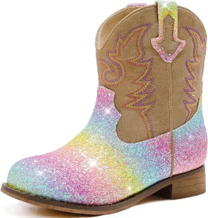 Toddler Girls Cowgirl Boots Western Glitter Cowboy Boot Ankle Boots Little Kids Big Kid Horse Riding Shoes Party Birthday Dress Up