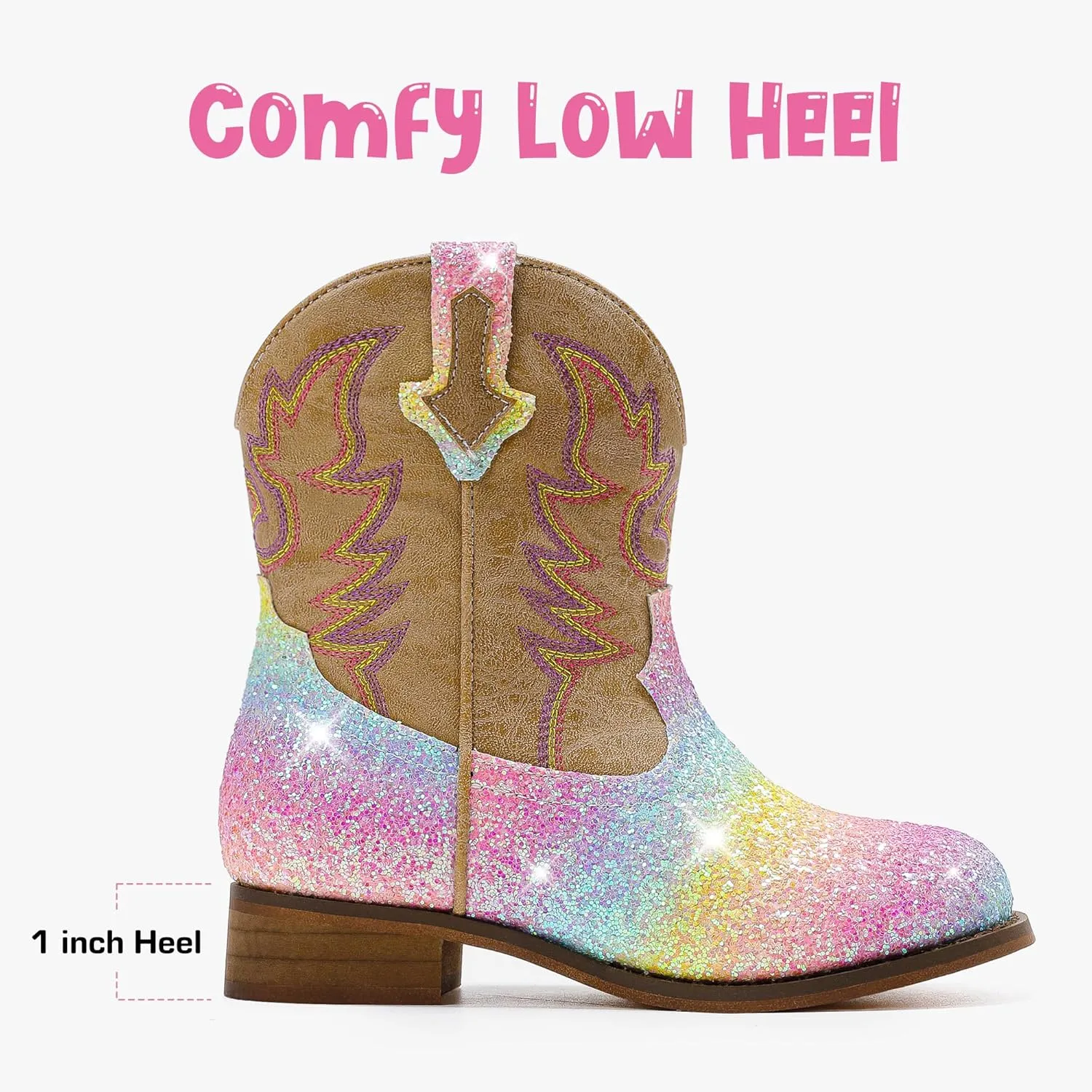 Toddler Girls Cowgirl Boots Western Glitter Cowboy Boot Ankle Boots Little Kids Big Kid Horse Riding Shoes Party Birthday Dress Up