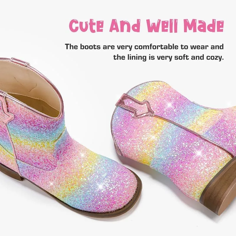 Toddler Girls Cowgirl Boots Western Glitter Cowboy Boot Ankle Boots Little Kids Big Kid Horse Riding Shoes Party Birthday Dress Up
