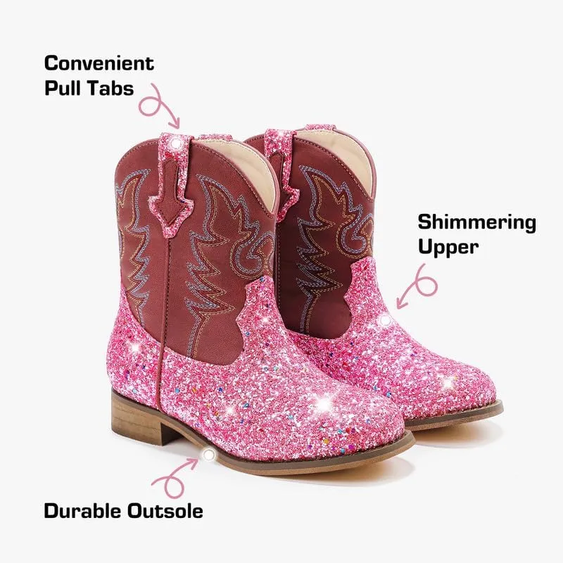 Toddler Girls Cowgirl Boots Western Glitter Cowboy Boot Ankle Boots Little Kids Big Kid Horse Riding Shoes Party Birthday Dress Up