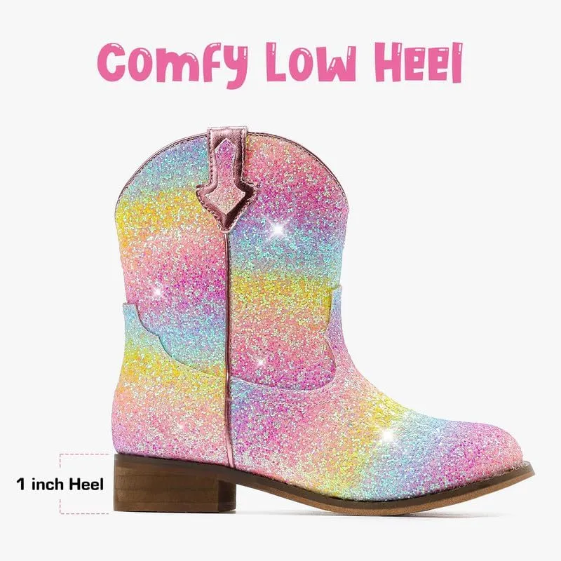 Toddler Girls Cowgirl Boots Western Glitter Cowboy Boot Ankle Boots Little Kids Big Kid Horse Riding Shoes Party Birthday Dress Up