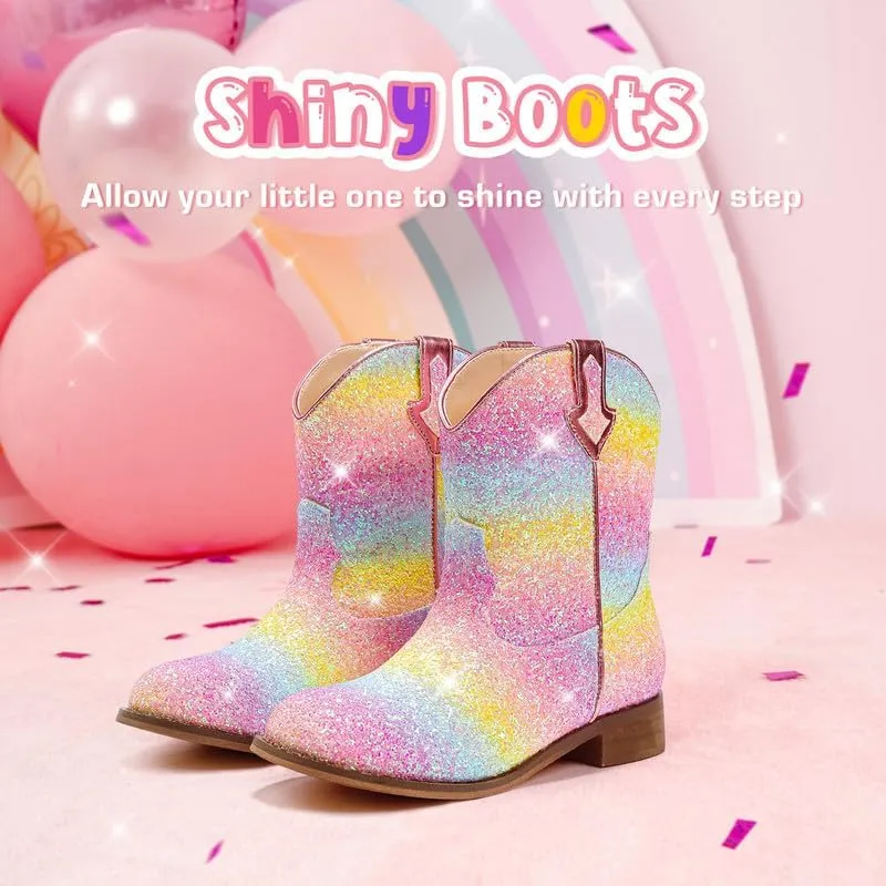 Toddler Girls Cowgirl Boots Western Glitter Cowboy Boot Ankle Boots Little Kids Big Kid Horse Riding Shoes Party Birthday Dress Up