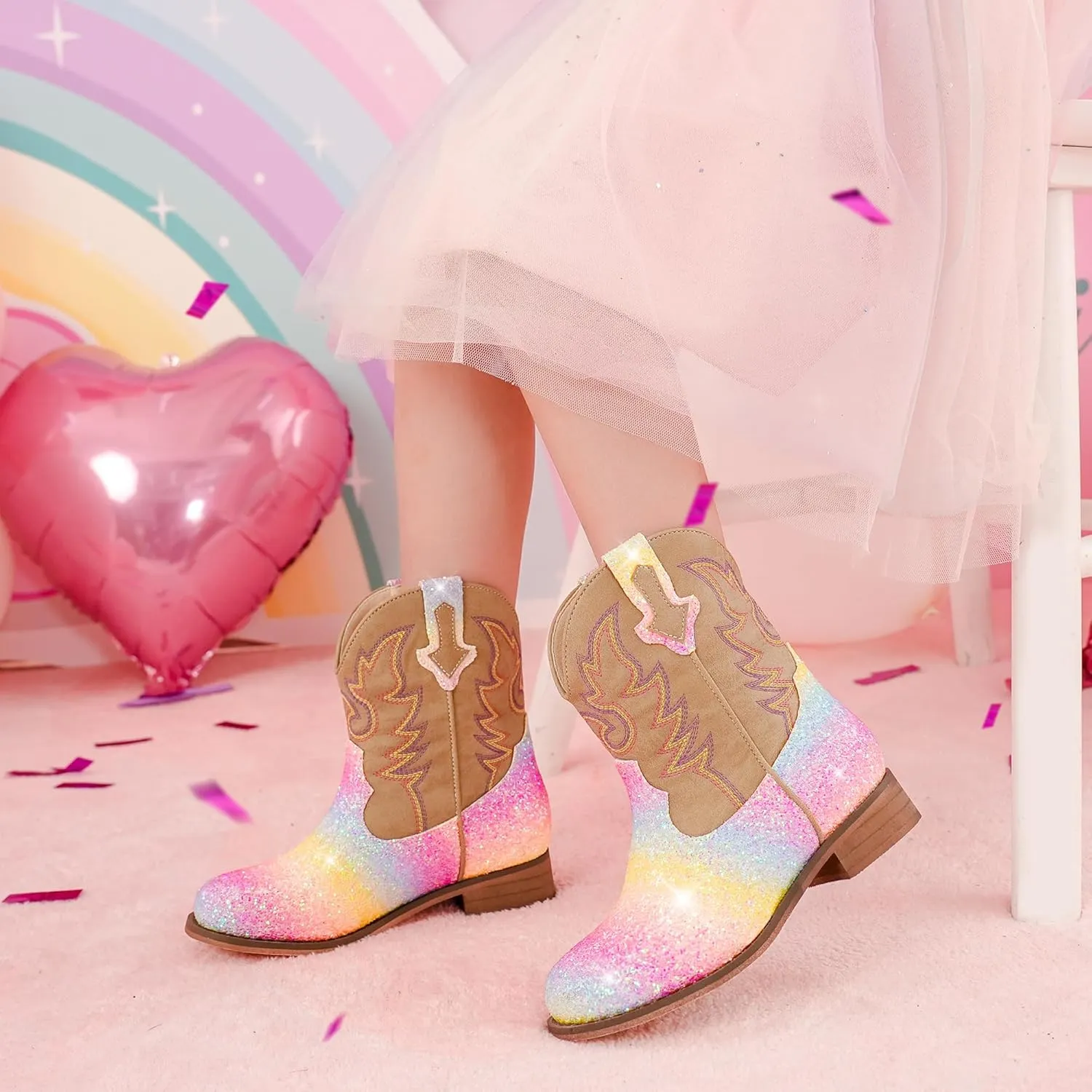 Toddler Girls Cowgirl Boots Western Glitter Cowboy Boot Ankle Boots Little Kids Big Kid Horse Riding Shoes Party Birthday Dress Up