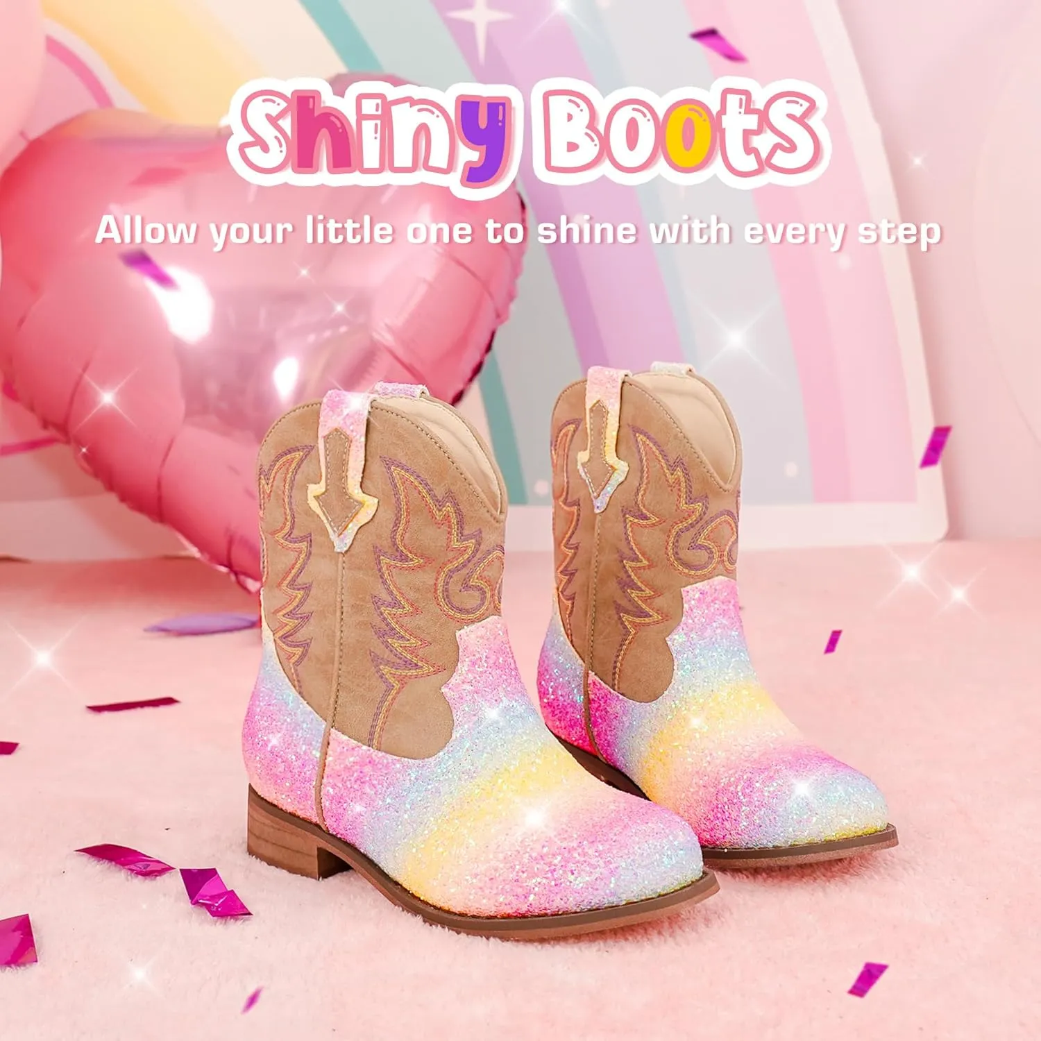 Toddler Girls Cowgirl Boots Western Glitter Cowboy Boot Ankle Boots Little Kids Big Kid Horse Riding Shoes Party Birthday Dress Up