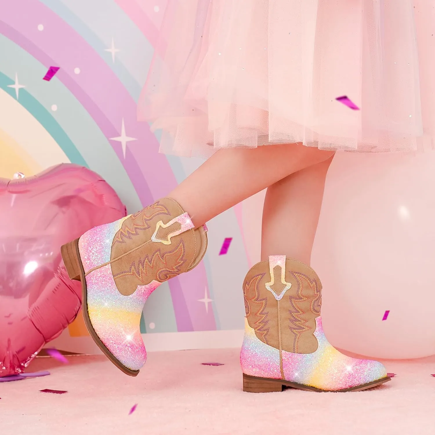 Toddler Girls Cowgirl Boots Western Glitter Cowboy Boot Ankle Boots Little Kids Big Kid Horse Riding Shoes Party Birthday Dress Up