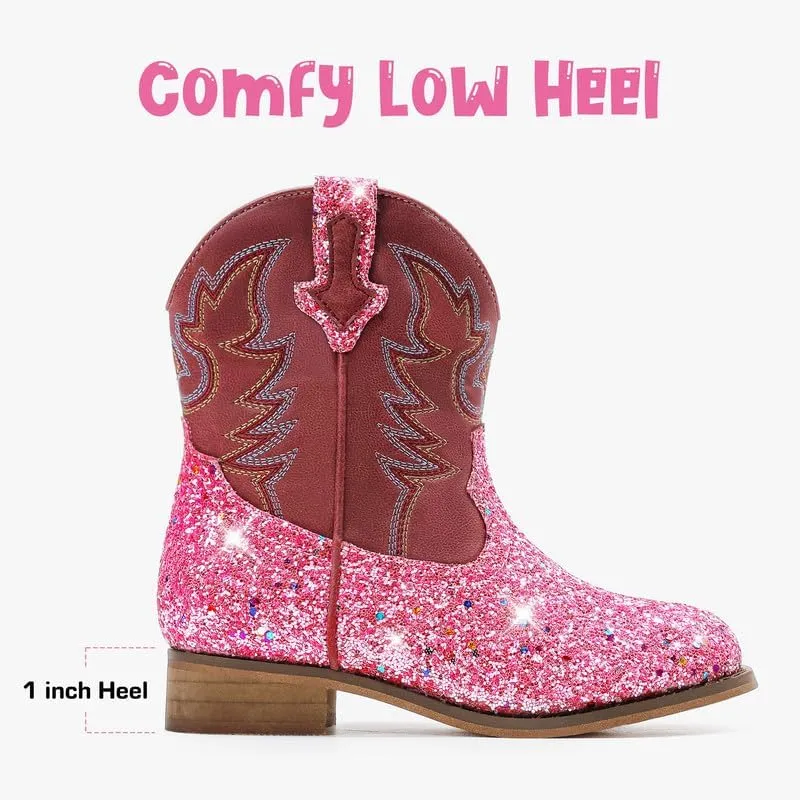 Toddler Girls Cowgirl Boots Western Glitter Cowboy Boot Ankle Boots Little Kids Big Kid Horse Riding Shoes Party Birthday Dress Up