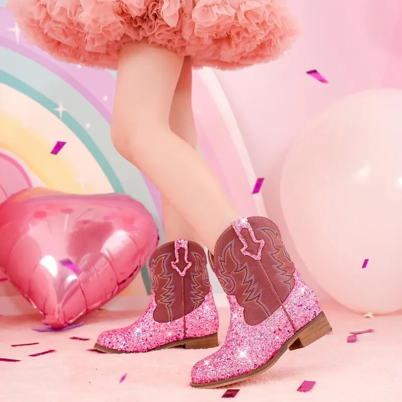 Toddler Girls Cowgirl Boots Western Glitter Cowboy Boot Ankle Boots Little Kids Big Kid Horse Riding Shoes Party Birthday Dress Up
