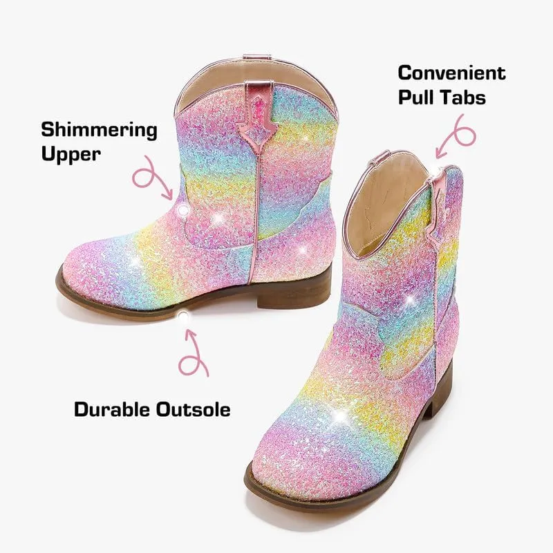 Toddler Girls Cowgirl Boots Western Glitter Cowboy Boot Ankle Boots Little Kids Big Kid Horse Riding Shoes Party Birthday Dress Up