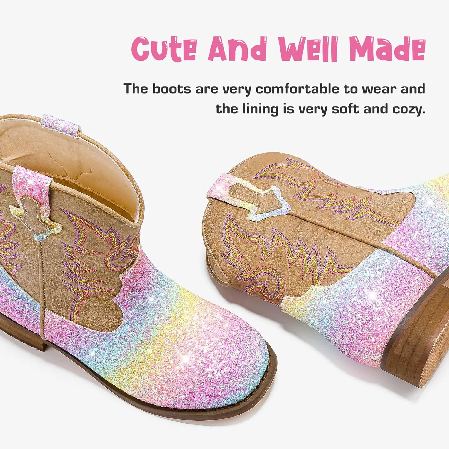 Toddler Girls Cowgirl Boots Western Glitter Cowboy Boot Ankle Boots Little Kids Big Kid Horse Riding Shoes Party Birthday Dress Up