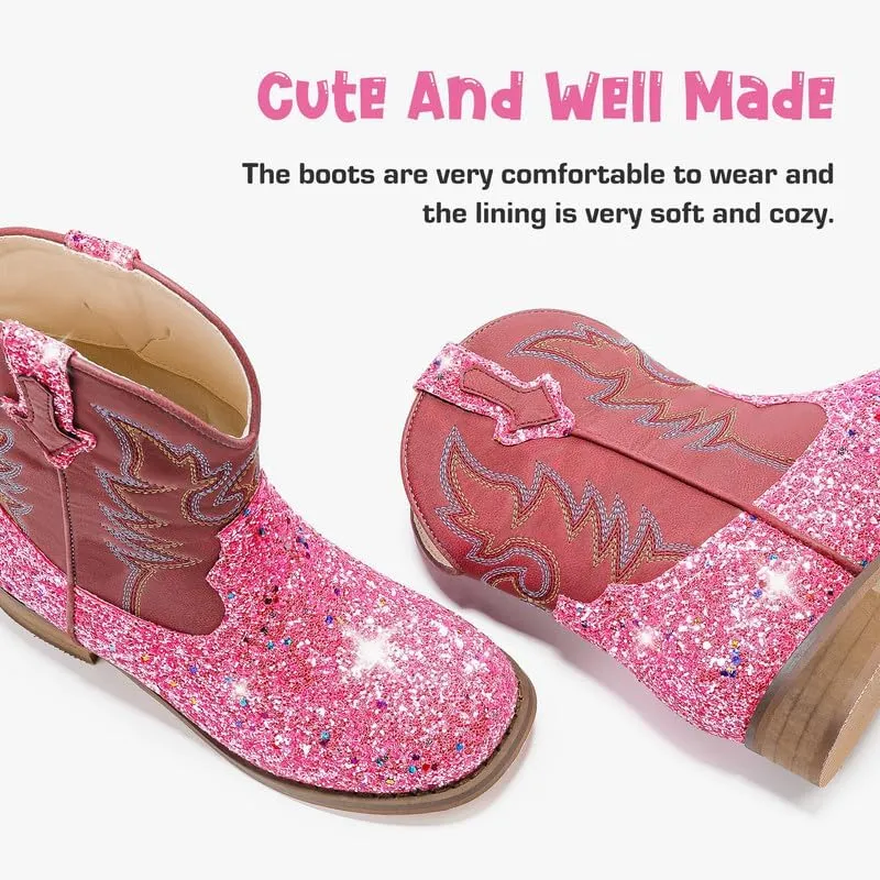 Toddler Girls Cowgirl Boots Western Glitter Cowboy Boot Ankle Boots Little Kids Big Kid Horse Riding Shoes Party Birthday Dress Up