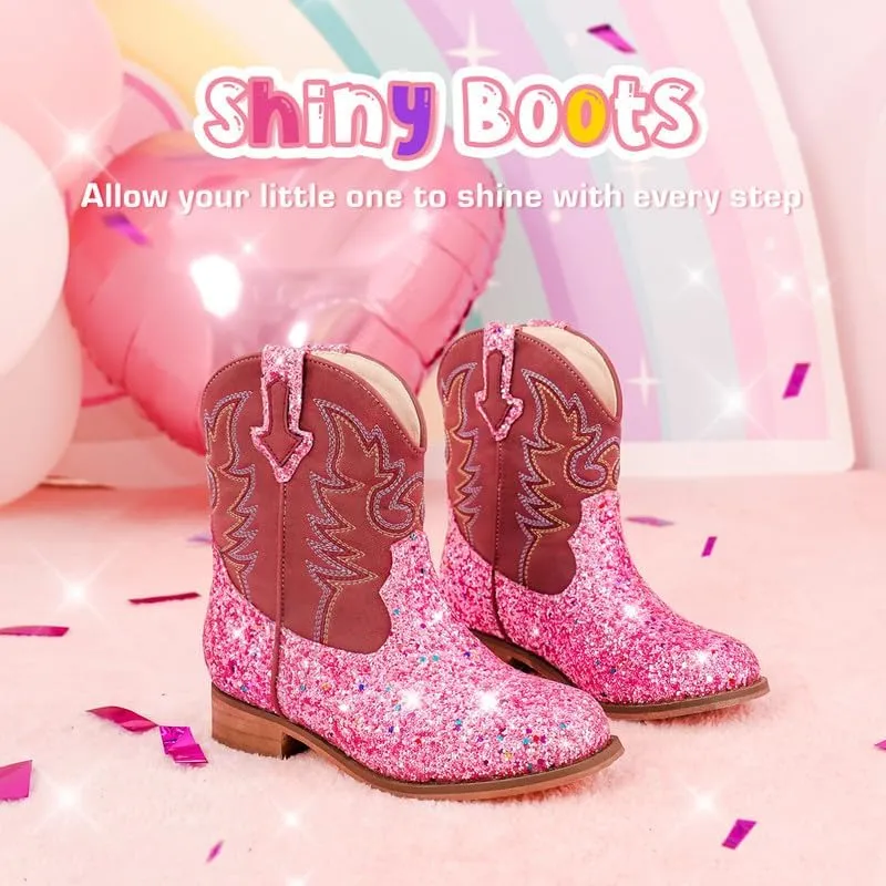 Toddler Girls Cowgirl Boots Western Glitter Cowboy Boot Ankle Boots Little Kids Big Kid Horse Riding Shoes Party Birthday Dress Up