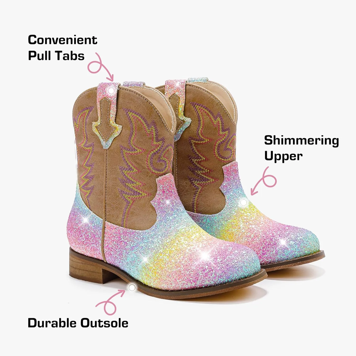 Toddler Girls Cowgirl Boots Western Glitter Cowboy Boot Ankle Boots Little Kids Big Kid Horse Riding Shoes Party Birthday Dress Up