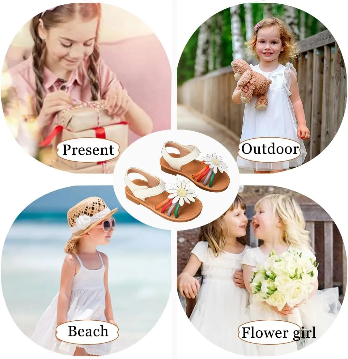 Toddler Girls Sandals Open Toe Summer Flats Flower Girl Dress Shoes for Baby Little Kids