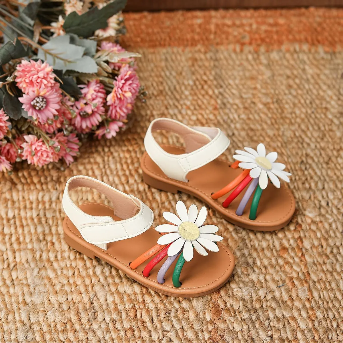 Toddler Girls Sandals Open Toe Summer Flats Flower Girl Dress Shoes for Baby Little Kids