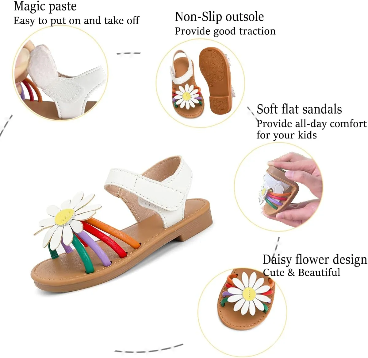 Toddler Girls Sandals Open Toe Summer Flats Flower Girl Dress Shoes for Baby Little Kids
