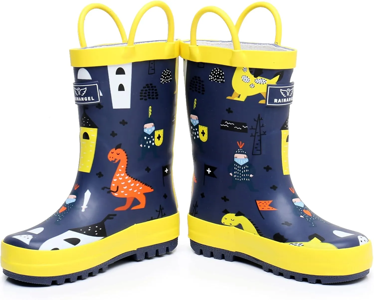 Toddler Rain Boots with Easy-On Handles, Waterproof Rubber Kids Rain Boots for Girls and Boys, in Fun Printed & Colors Unisex-Child Outdoor Rain Boots