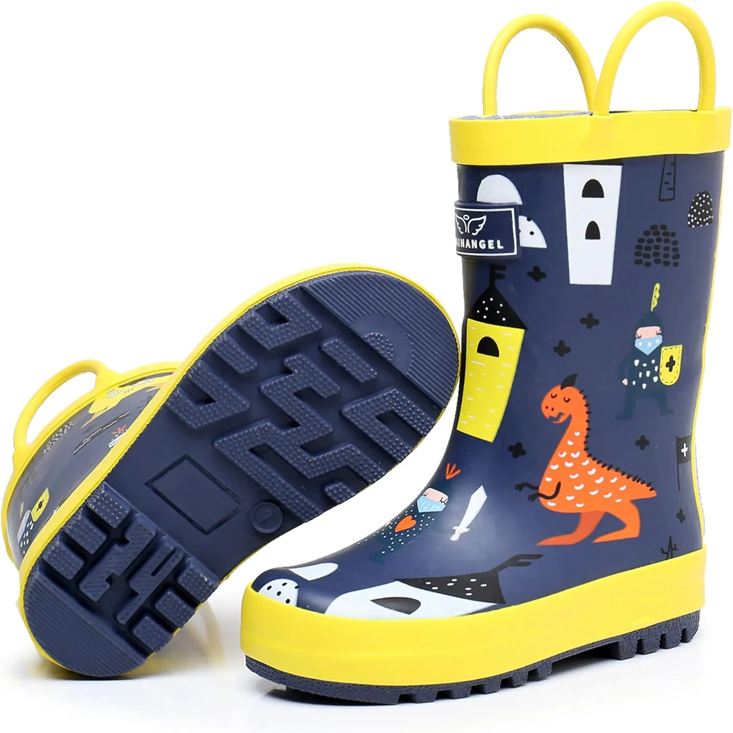 Toddler Rain Boots with Easy-On Handles, Waterproof Rubber Kids Rain Boots for Girls and Boys, in Fun Printed & Colors Unisex-Child Outdoor Rain Boots