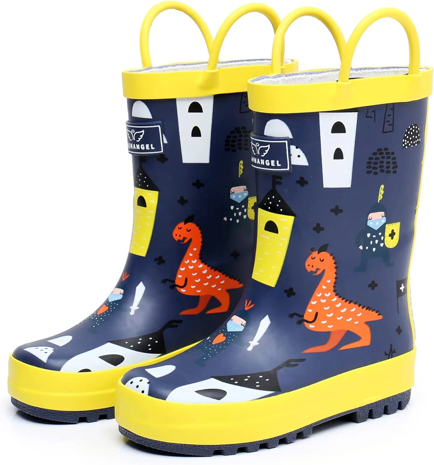Toddler Rain Boots with Easy-On Handles, Waterproof Rubber Kids Rain Boots for Girls and Boys, in Fun Printed & Colors Unisex-Child Outdoor Rain Boots
