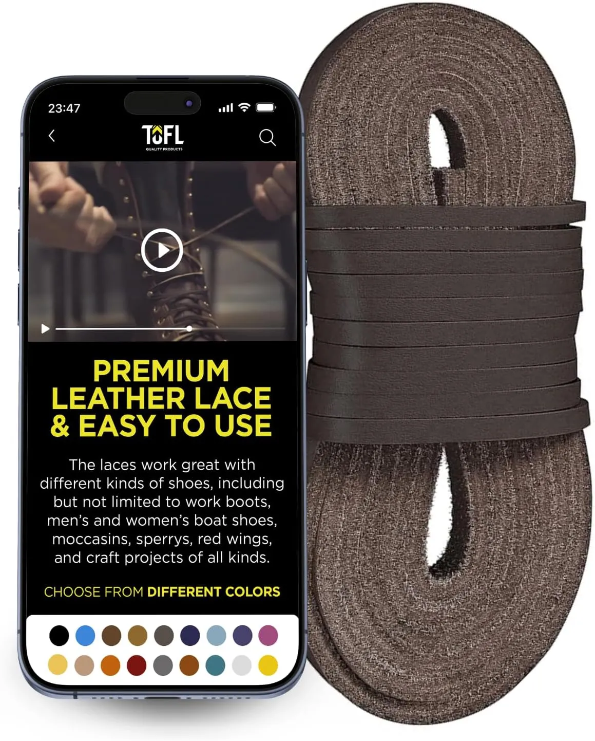 TOFL Leather Boot Laces|1/8 Inch Thick 72 Inches Long|2 Leather Strips [1 Pair]