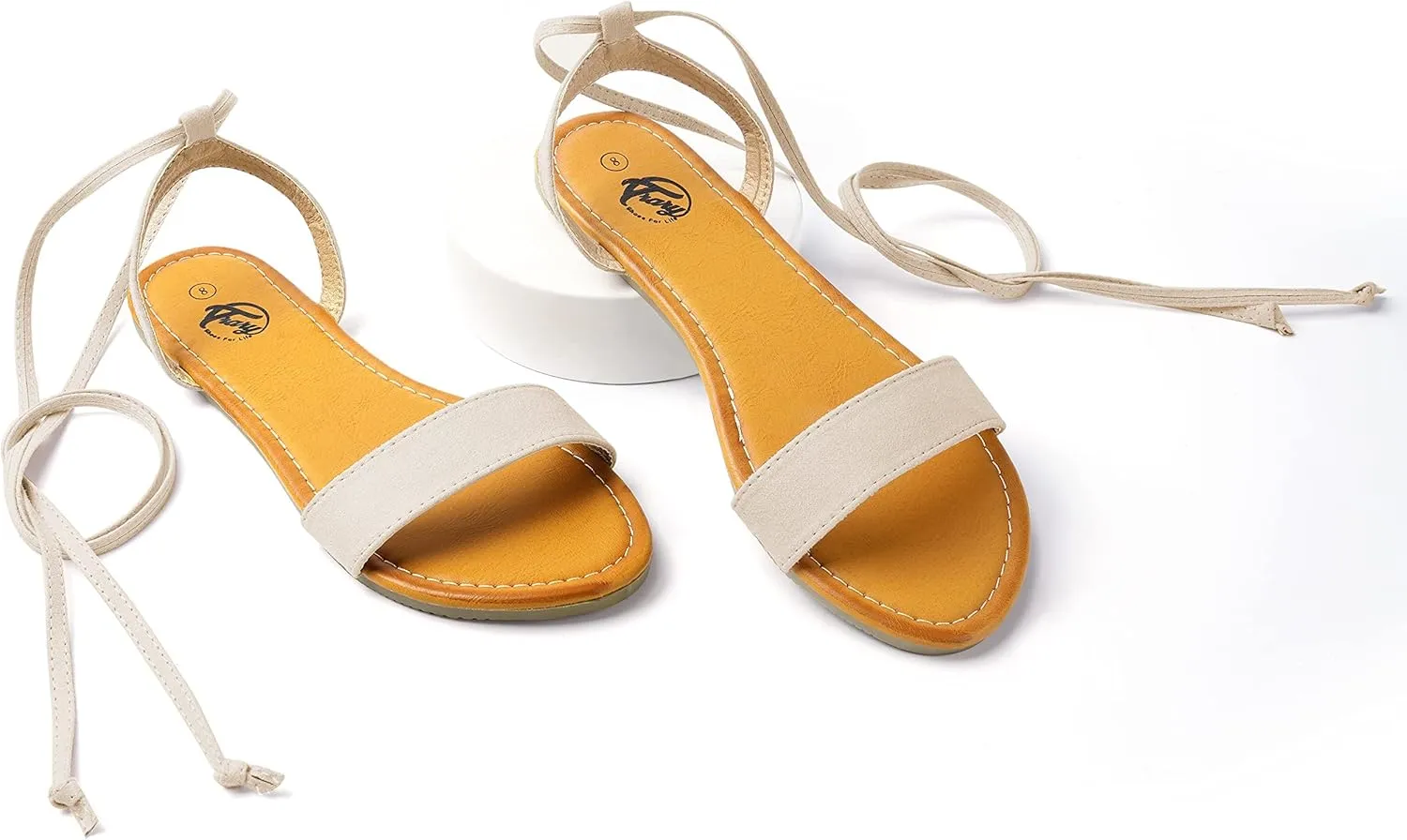 Trary Women's Lace Up Open Toe Strappy Sandals, Ankle Wrap Flat Dressy Tie Up Summer Footwear