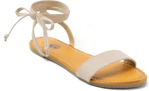 Trary Women's Lace Up Open Toe Strappy Sandals, Ankle Wrap Flat Dressy Tie Up Summer Footwear