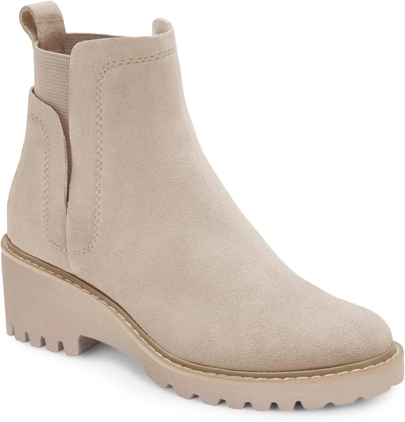 Trish Lucia Womens Platform Lug Sole Chelsea Boots Ankle High Chunky Block Heel Non-Slip Suede Leather Slip on Combat Fashion Booties