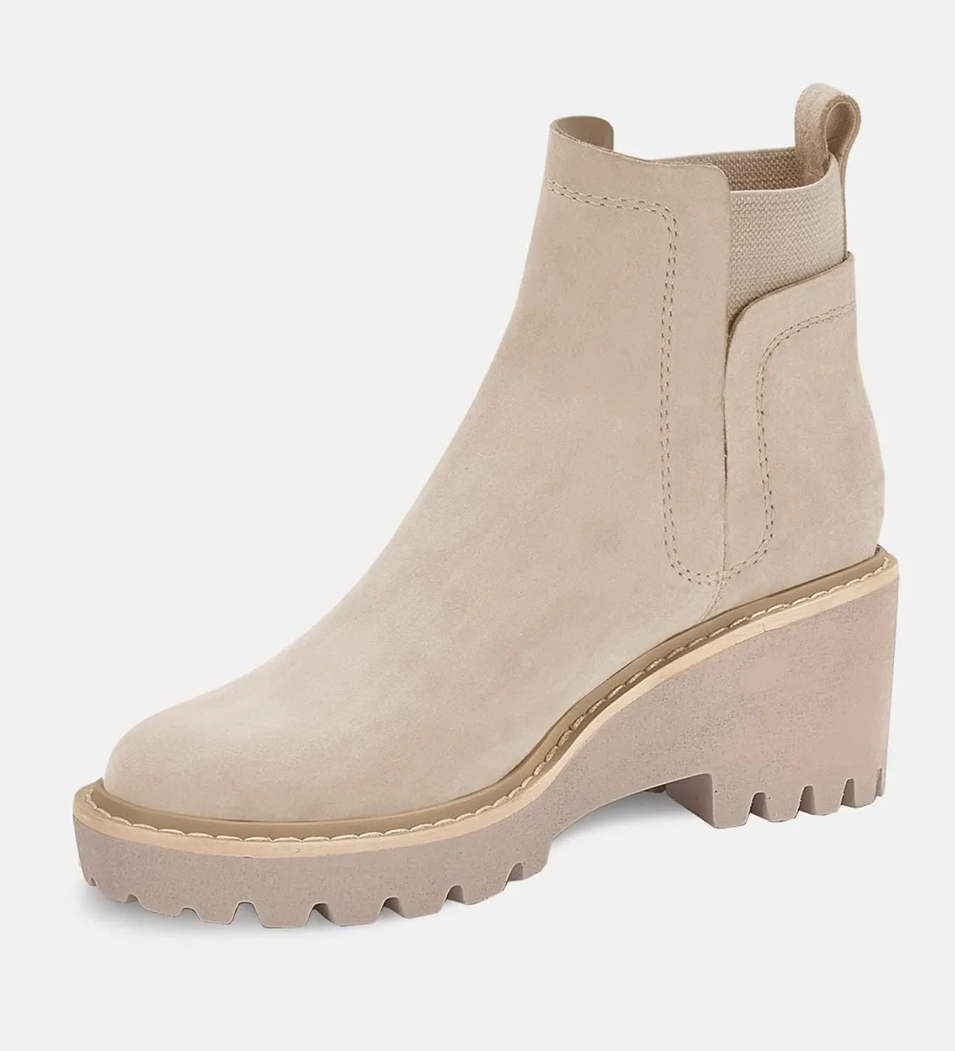 Trish Lucia Womens Platform Lug Sole Chelsea Boots Ankle High Chunky Block Heel Non-Slip Suede Leather Slip on Combat Fashion Booties