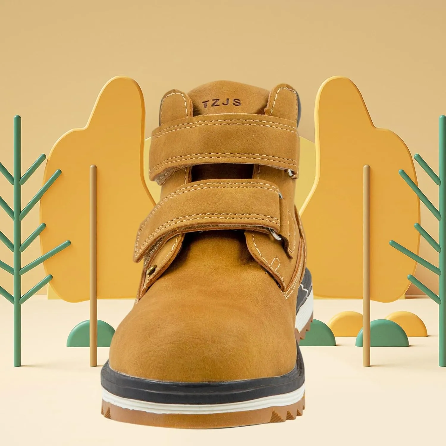 TZJS Kids' Hiking Work Boots for Boys Girls, Waterproof Outdoor Ankle Boots with Hook and Loop