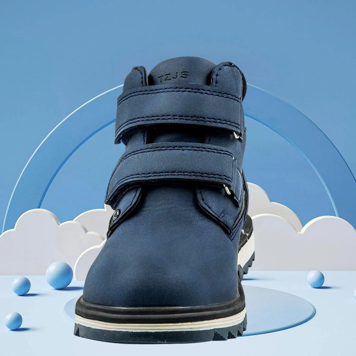 TZJS Kids' Hiking Work Boots for Boys Girls, Waterproof Outdoor Ankle Boots with Hook and Loop