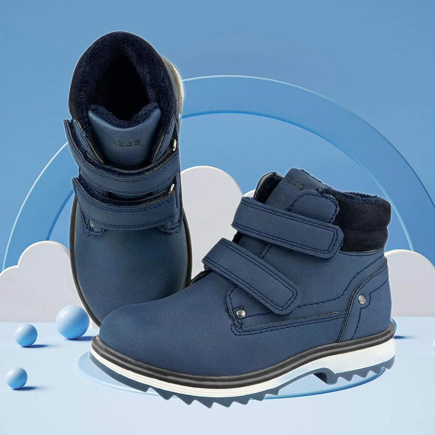TZJS Kids' Hiking Work Boots for Boys Girls, Waterproof Outdoor Ankle Boots with Hook and Loop