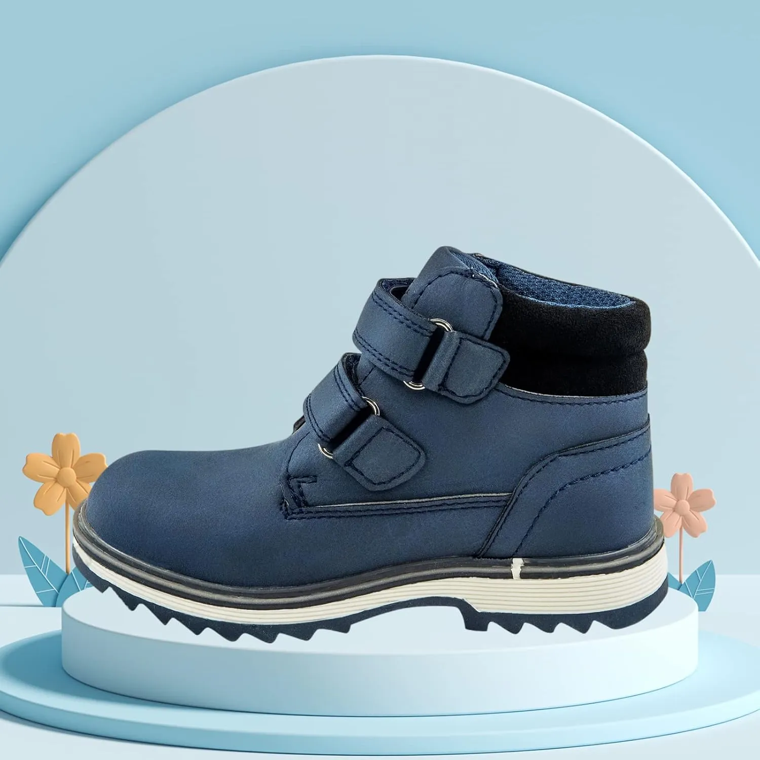 TZJS Kids' Hiking Work Boots for Boys Girls, Waterproof Outdoor Ankle Boots with Hook and Loop