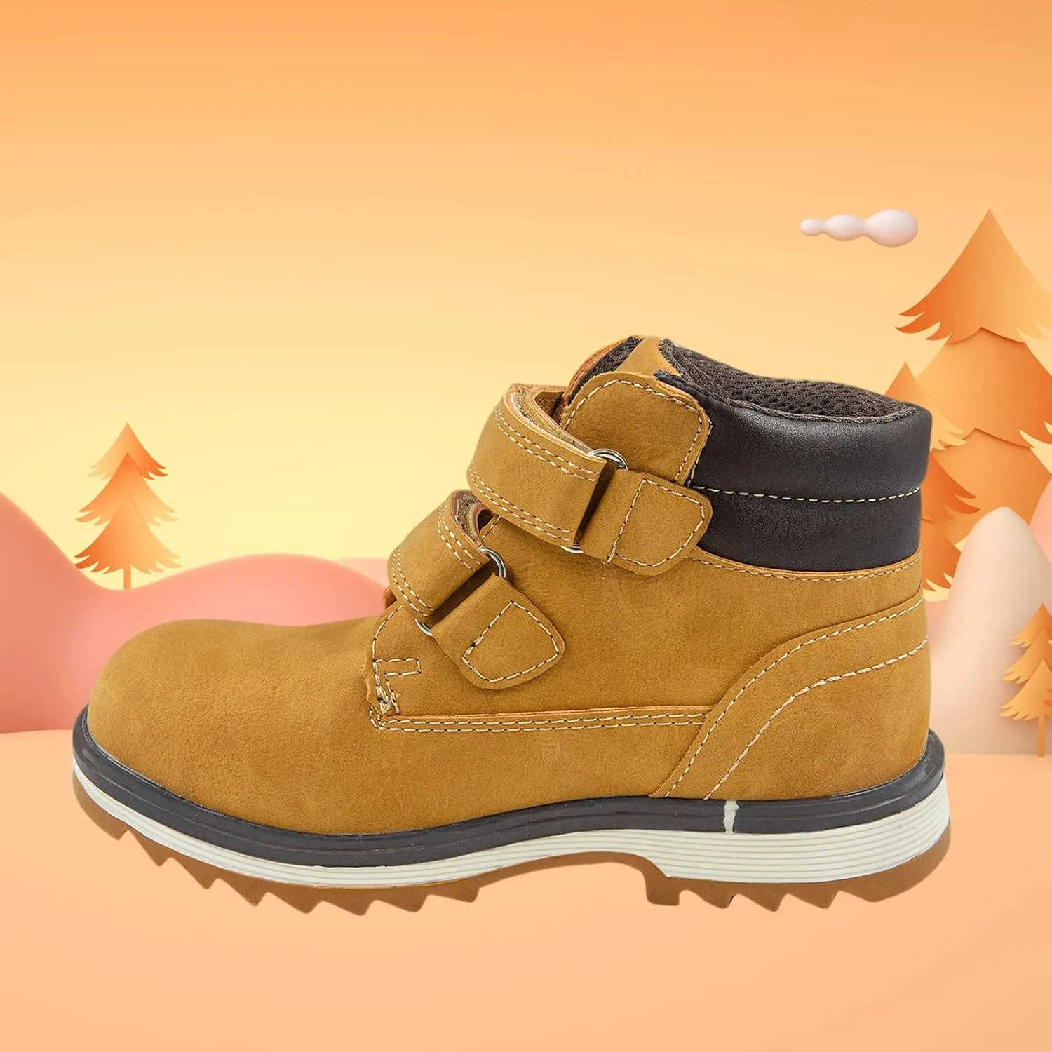 TZJS Kids' Hiking Work Boots for Boys Girls, Waterproof Outdoor Ankle Boots with Hook and Loop