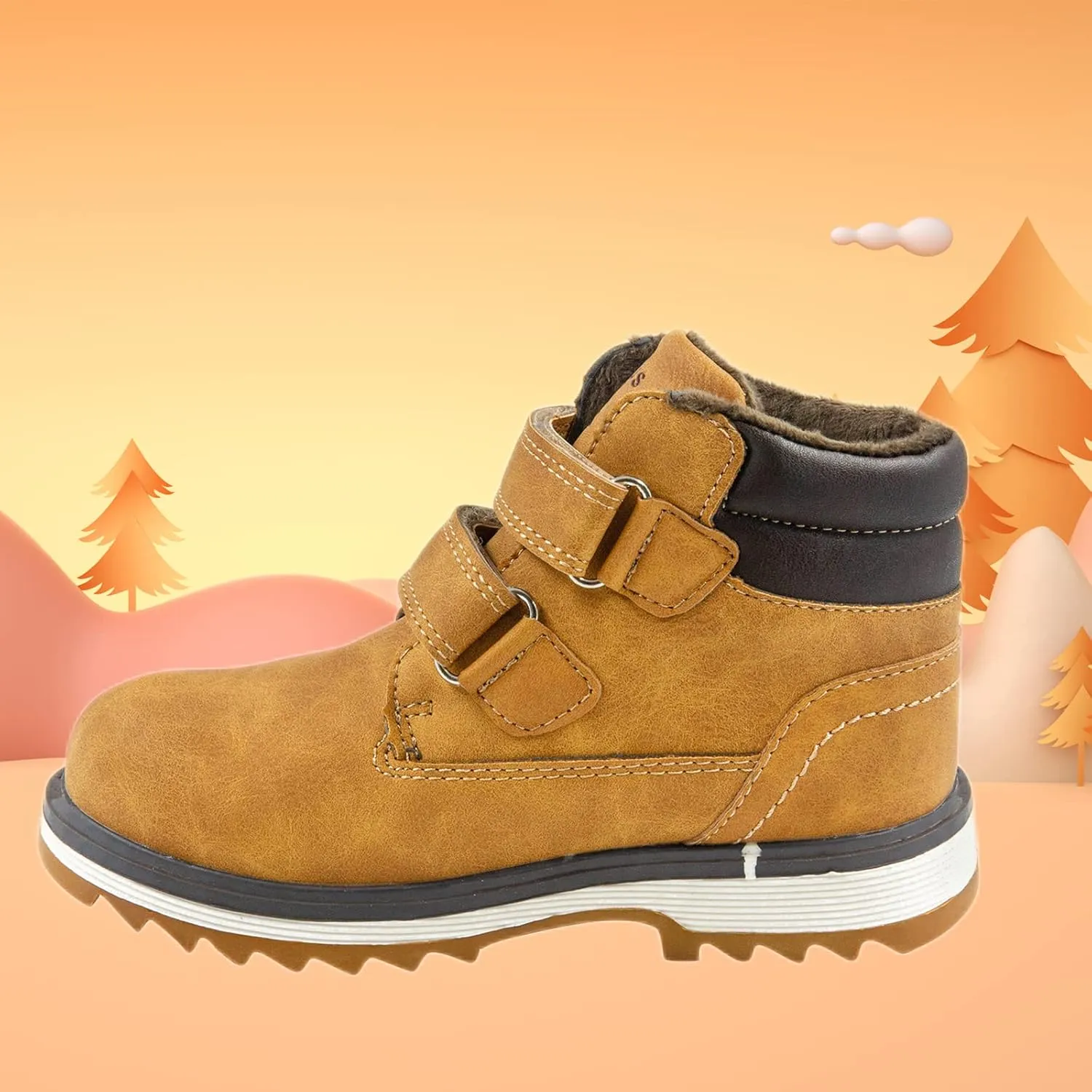TZJS Kids' Hiking Work Boots for Boys Girls, Waterproof Outdoor Ankle Boots with Hook and Loop