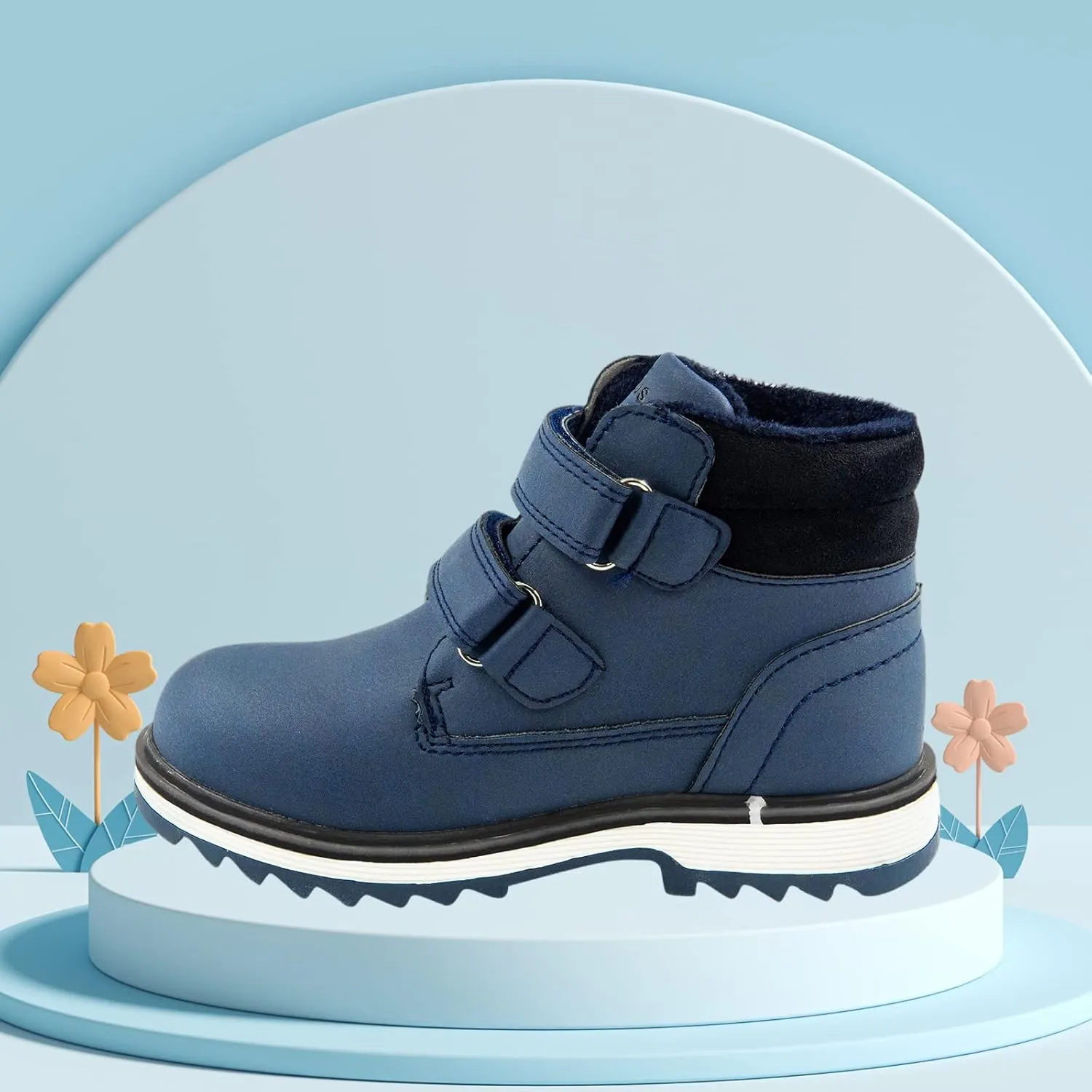 TZJS Kids' Hiking Work Boots for Boys Girls, Waterproof Outdoor Ankle Boots with Hook and Loop