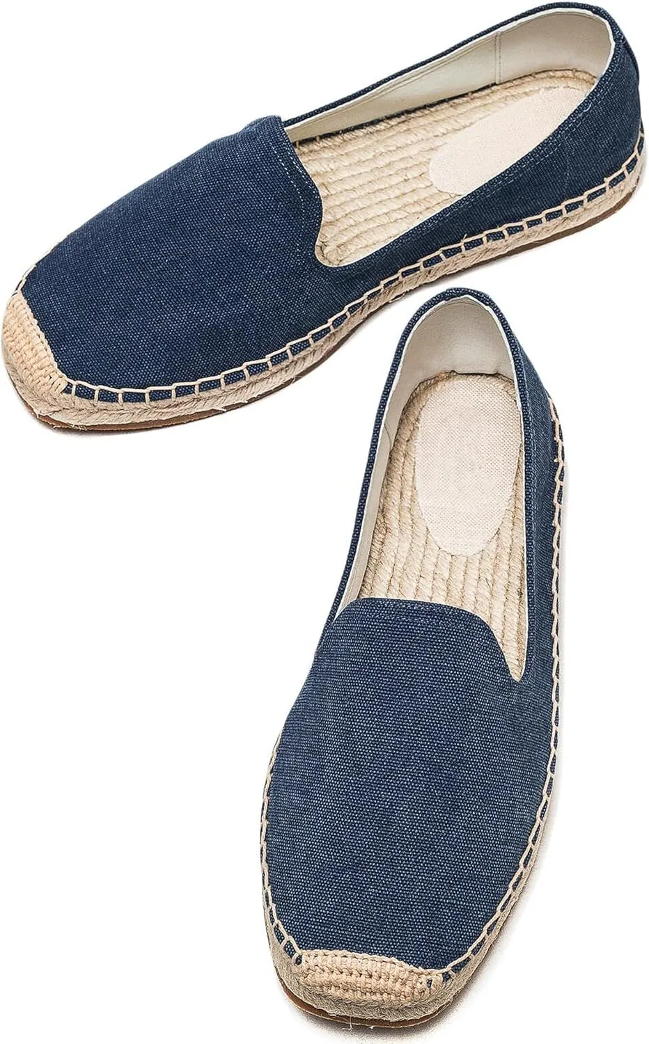 U-lite Men's Classic Suede Canvas Round Cap Toe Espadrilles Loafers Pure Color Slip On Comfortable Flats Shoes