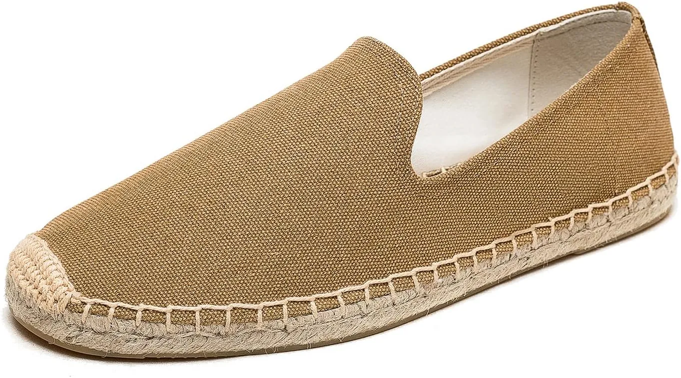 U-lite Men's Classic Suede Canvas Round Cap Toe Espadrilles Loafers Pure Color Slip On Comfortable Flats Shoes