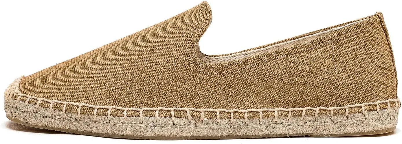 U-lite Men's Classic Suede Canvas Round Cap Toe Espadrilles Loafers Pure Color Slip On Comfortable Flats Shoes