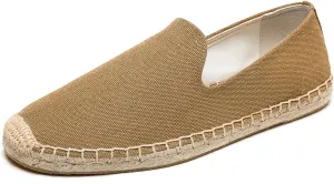 U-lite Men's Classic Suede Canvas Round Cap Toe Espadrilles Loafers Pure Color Slip On Comfortable Flats Shoes