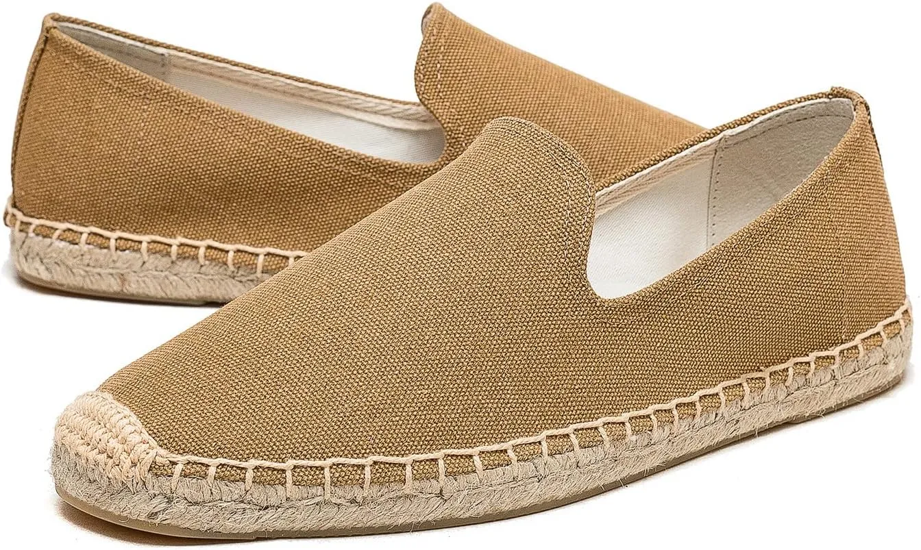 U-lite Men's Classic Suede Canvas Round Cap Toe Espadrilles Loafers Pure Color Slip On Comfortable Flats Shoes