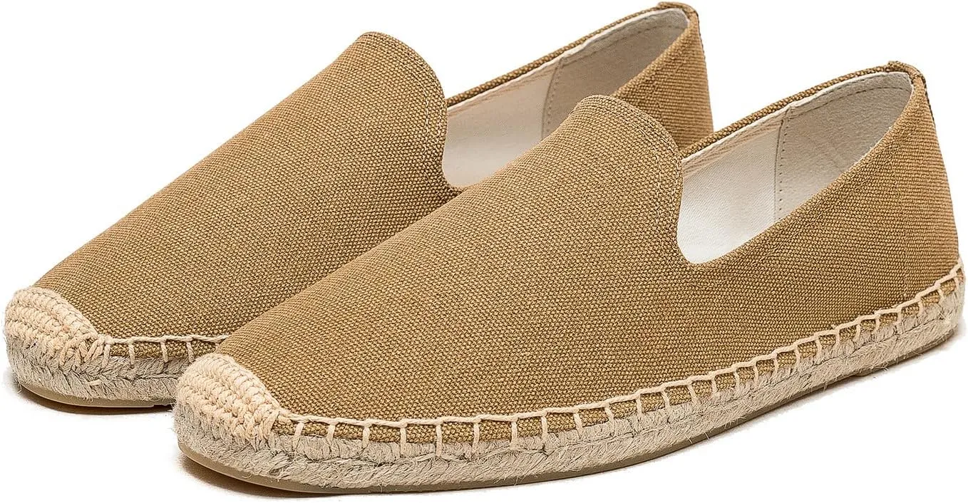 U-lite Men's Classic Suede Canvas Round Cap Toe Espadrilles Loafers Pure Color Slip On Comfortable Flats Shoes