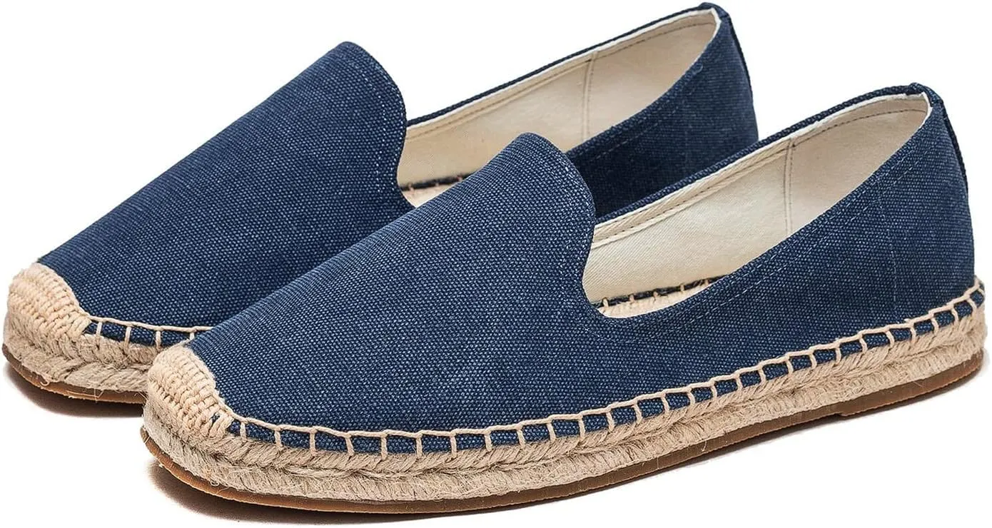 U-lite Men's Classic Suede Canvas Round Cap Toe Espadrilles Loafers Pure Color Slip On Comfortable Flats Shoes