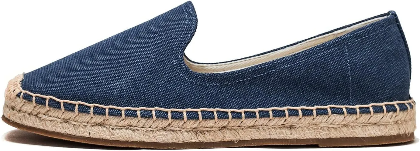 U-lite Men's Classic Suede Canvas Round Cap Toe Espadrilles Loafers Pure Color Slip On Comfortable Flats Shoes