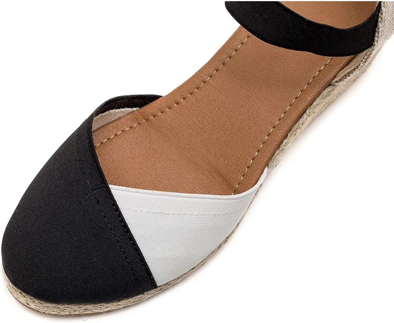 U-lite Women's 3" Elastic Band Ankle Strap Round Closed Toe Espadrilles Wedges Heel Sandals