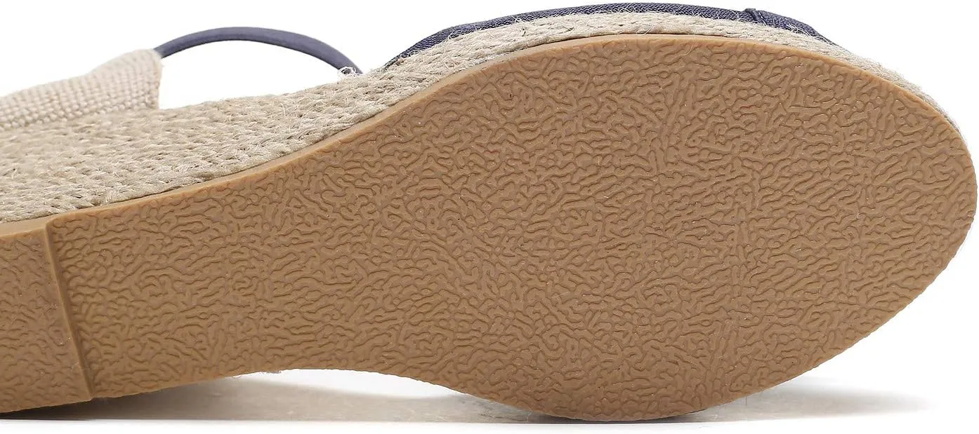 U-lite Women's 3" Elastic Band Ankle Strap Round Closed Toe Espadrilles Wedges Heel Sandals