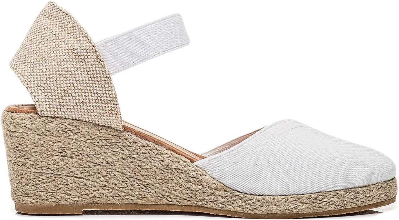 U-lite Women's 3" Elastic Band Ankle Strap Round Closed Toe Espadrilles Wedges Heel Sandals