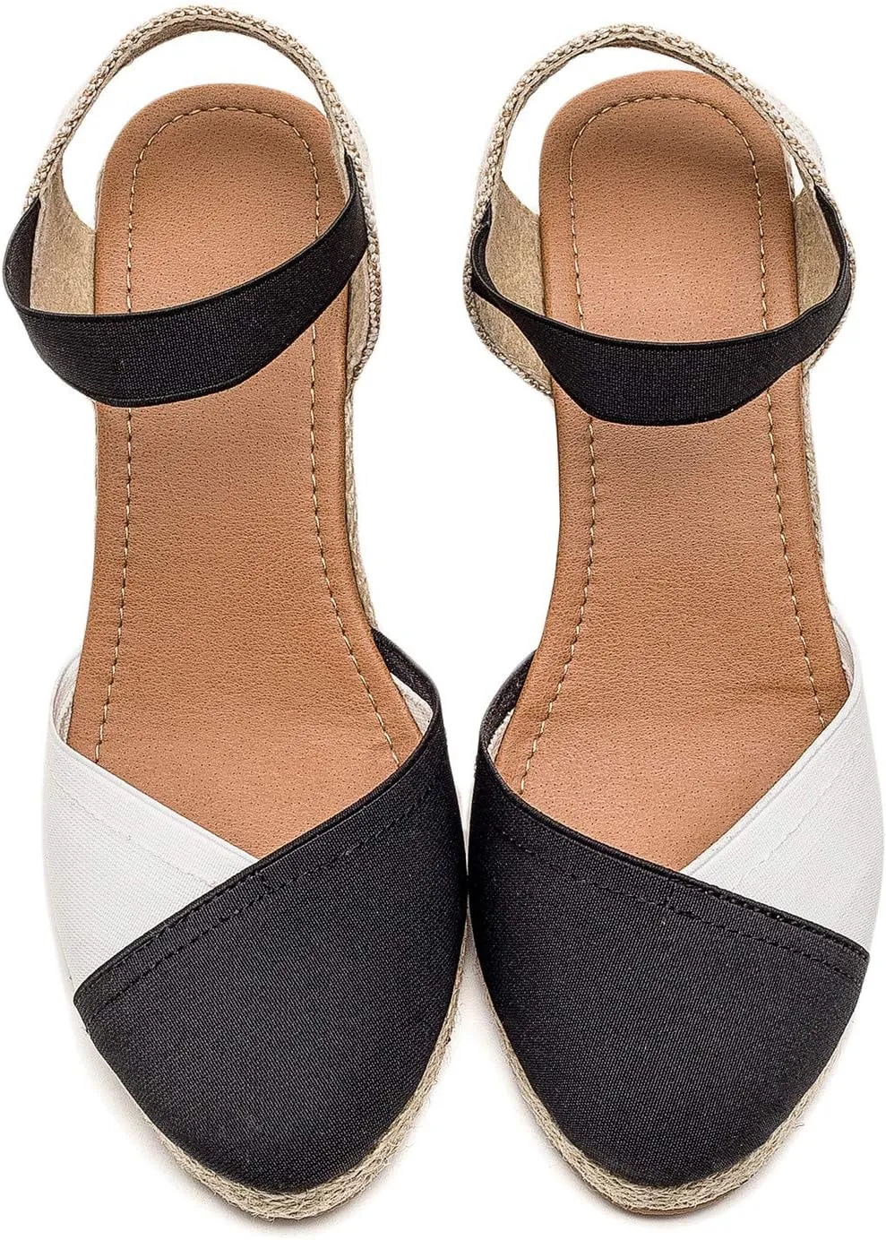 U-lite Women's 3" Elastic Band Ankle Strap Round Closed Toe Espadrilles Wedges Heel Sandals