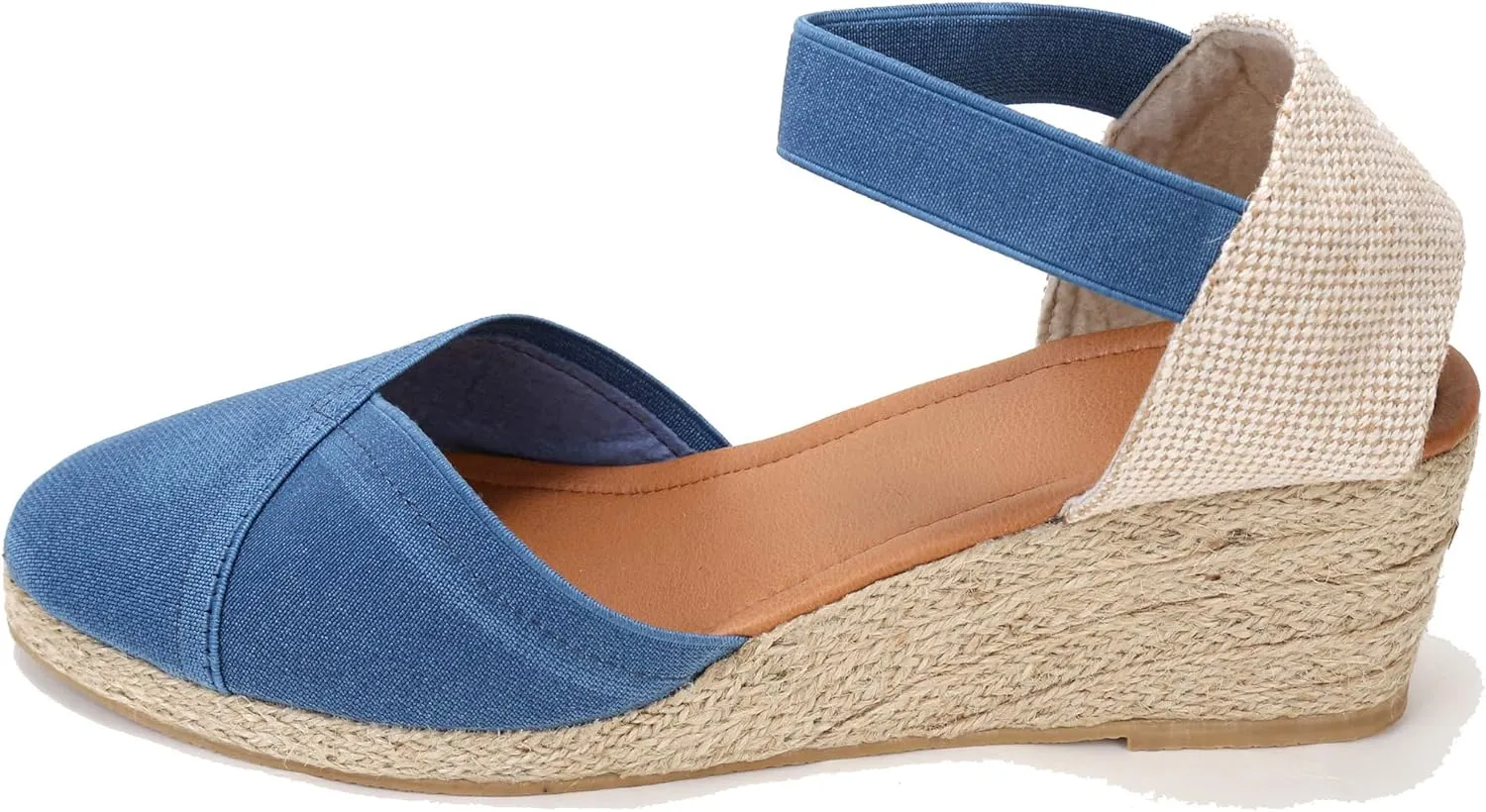 U-lite Women's 3" Elastic Band Ankle Strap Round Closed Toe Espadrilles Wedges Heel Sandals