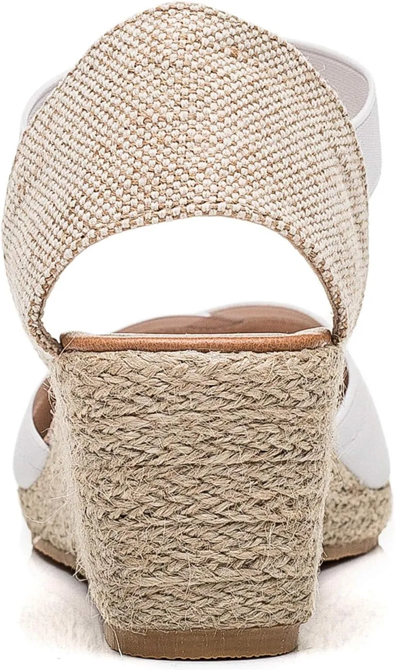 U-lite Women's 3" Elastic Band Ankle Strap Round Closed Toe Espadrilles Wedges Heel Sandals